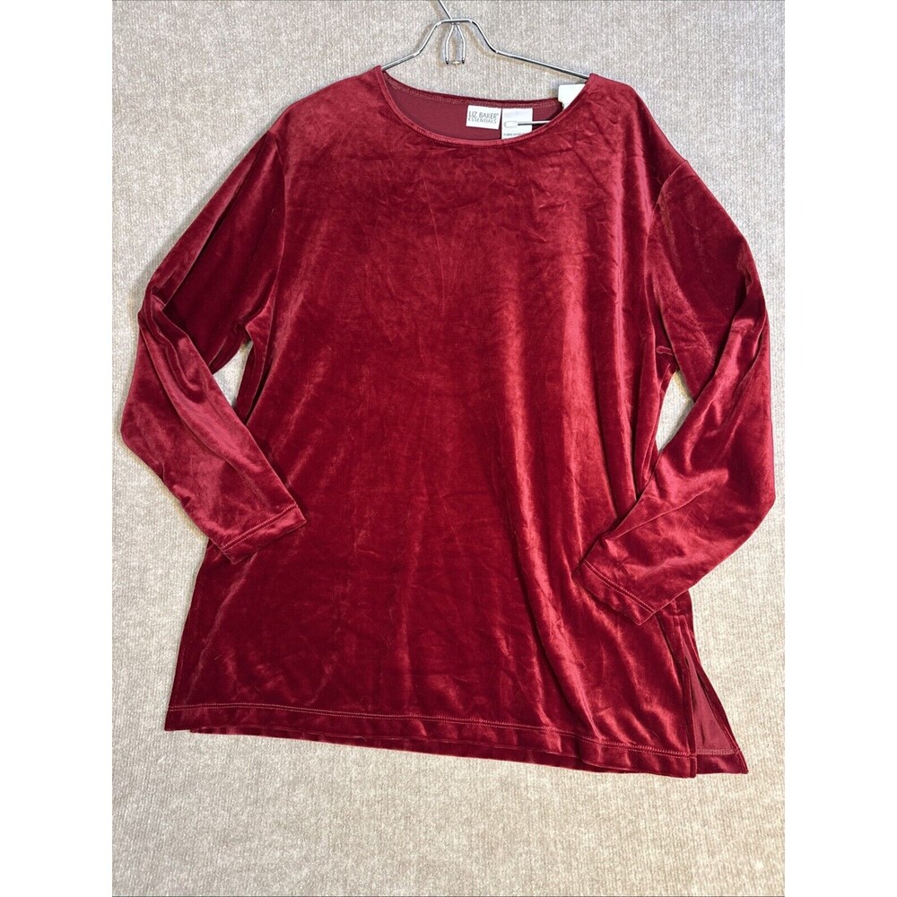 Liz Baker Essentials L/S, Collarless, Red Velour Tunic‎ - Women's Size XL